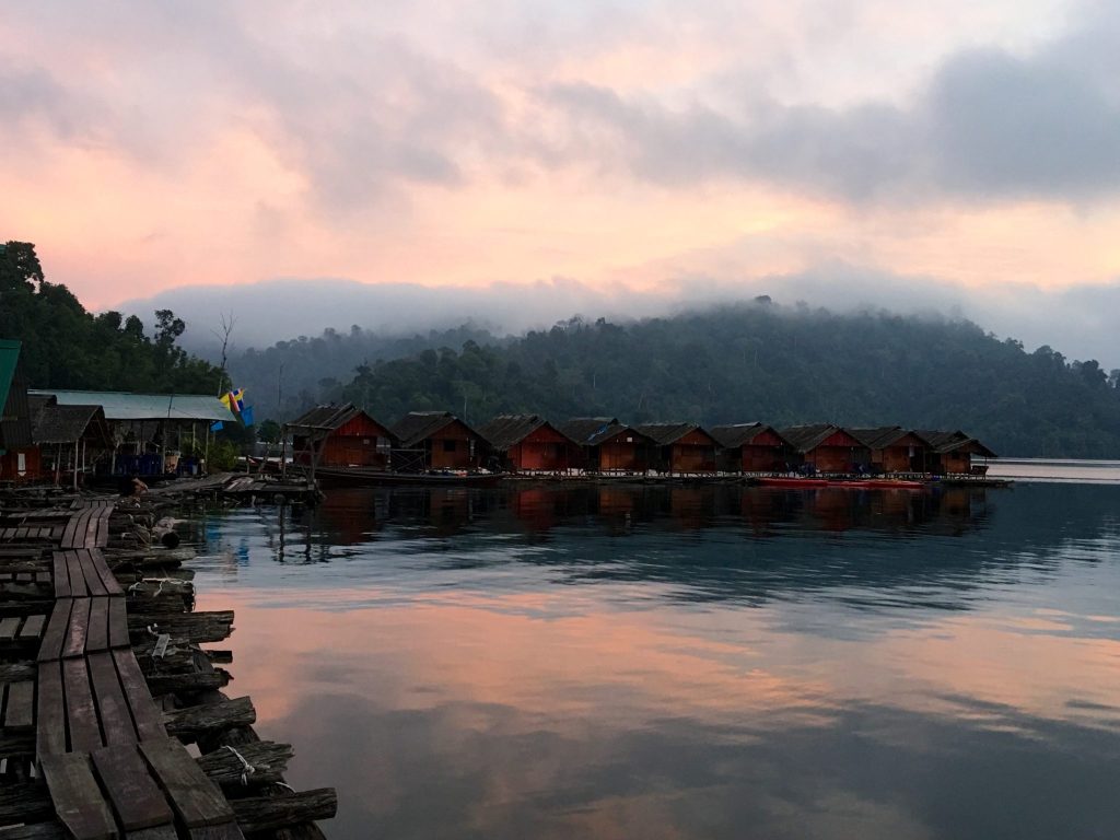 Dawn over floating lodge, Rachaprabha Lake, Khao Sok National Park, Thailand (Photo: Alan Seale)