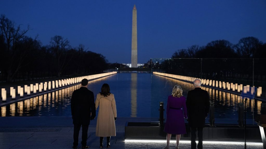 Joe Biden and Kamala Harris with their spouses at the COVID-19 Ceremony of Remembrance January 19, 2021